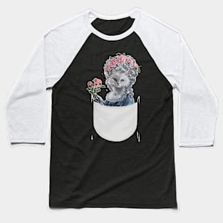 Cat Impersonate Queen Marie Antoinette Holdin Flower Baseball T-Shirt